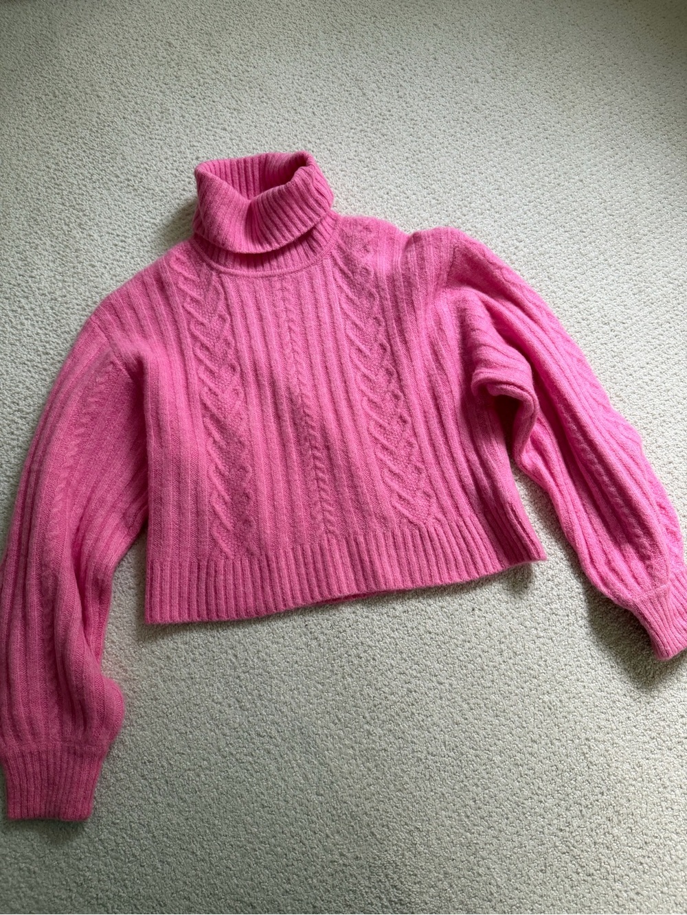 H&M Pink Cable-Knit Cropped Turtleneck Sweater